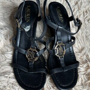 Ralph Lauren Black Sandals with Gold Logo